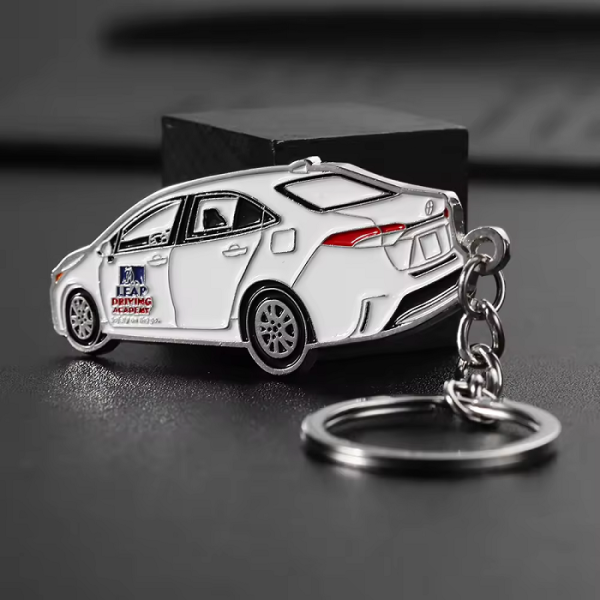 Custom soft enamel car shape keychain for birthday gift with individual text