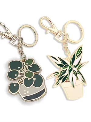 Elegant Plant Design Zinc Alloy Keychain for Nature Lovers and Garden Enthusiasts