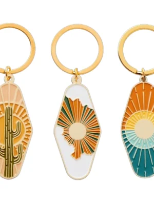 Luxurious Gold-Plated Sun and Sea Inspired Enamel Keychain